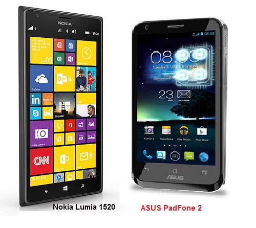 เปรียบเทียบ Nokia Lumia 1520 กับ ASUS PadFone 2