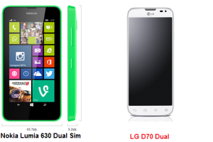 เปรียบเทียบ Nokia Lumia 630 Dual Sim กับ LG D70 Dual