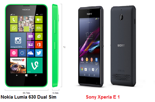 เปรียบเทียบ Nokia Lumia 630 Dual Sim กับ Sony Xperia E 1