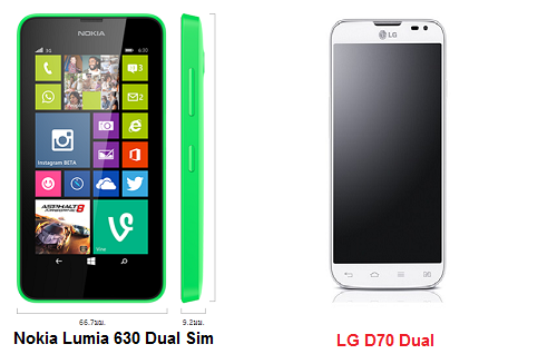 เปรียบเทียบ Nokia Lumia 630 Dual Sim กับ LG D70 Dual