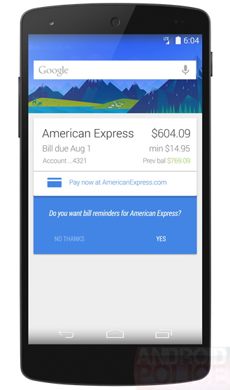 Google Now อัพเดทความสามารถเพิ่มเติม ใช้แจ้งเตือนสำหรับจ่ายบิลได้ด้วย