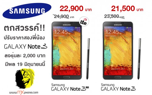 Samsung Galaxy Note 3 และ Note 3 LTE ลดราคาลงกว่า 2,000 บาท