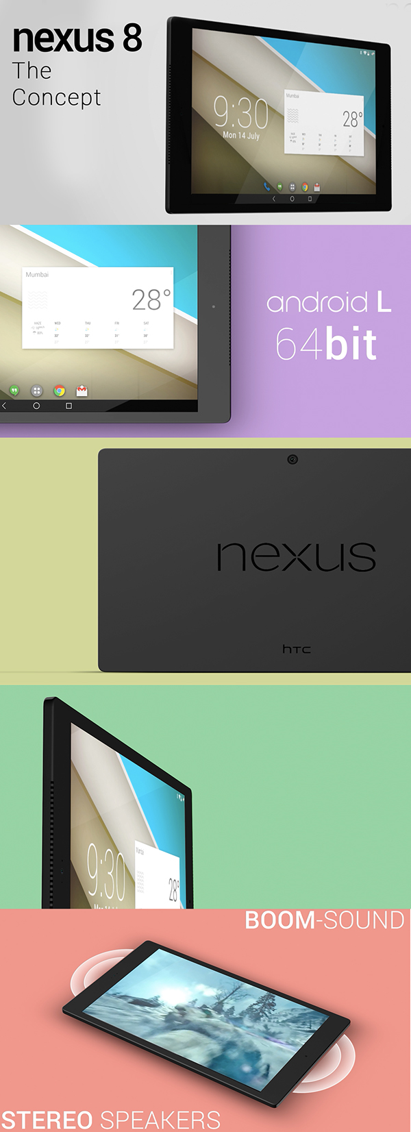 HTC Nexus 8 คอนเซปต์ลำโพงสเตอริโอ BoomSound