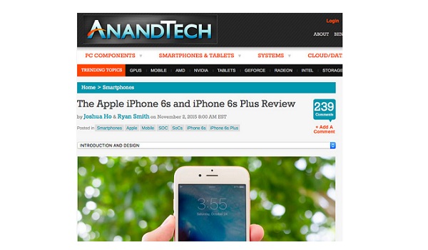 iPhone 6s คือ iPhone รุ่นแรกที่ได้รับรางวัล “Editors Choice Gold” จาก Anandtech