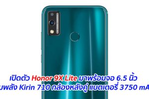 เปิดตัว Honor 9X Lite มาพร้อมจอ 6.5 นิ้ว ขุมพลัง Kirin 710 กล้องหลังคู่ แบตเตอรี่ 3750 mAh